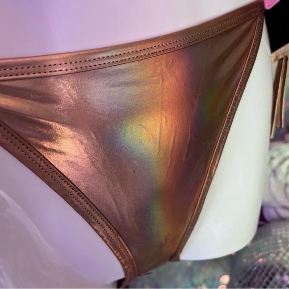 NWT Cheeky 2pc Bikini Swimsuit Holographic Rose Gold Metallic - Picture 5 of 5